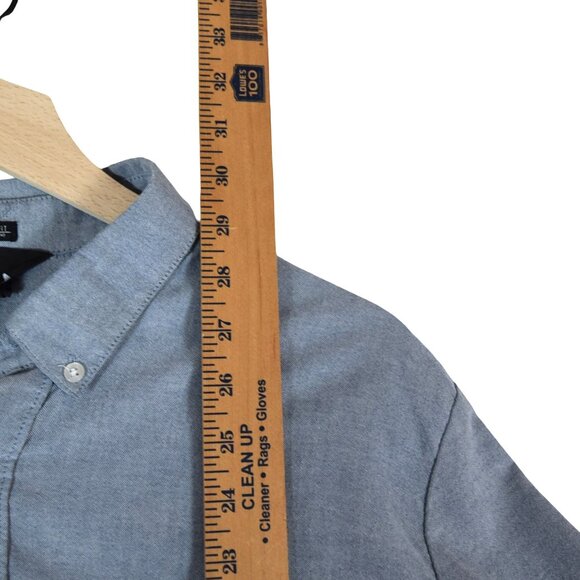 Volcom Blue Chambray Button Down Shirt Modern Fit L Skater Surf Casual - Picture 5 of 7